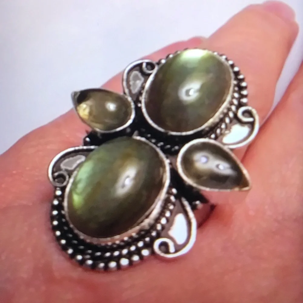 Labradorite Stamped 925 Sterling Silver Ring